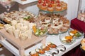 Catering food, colorful canapes beautifully decorated