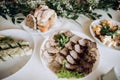 Catering food. Wedding table set decoration in restaurant Royalty Free Stock Photo