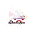 Catering highloader or lift truck with colorful triangles on white isolated background, vector illustration to make prints, logos