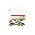 Catering or lift truck with pallet and colorful diamonds on white isolated background, vector illustration for making prints,