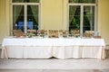Catering. Off-site food. Buffet table with various canapes, sandwiches, hamburgers and snacks Royalty Free Stock Photo