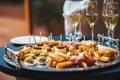 Catering service food and champagne glasses in a restaurant Royalty Free Stock Photo