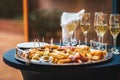 Catering service food and champagne glasses in a restaurant Royalty Free Stock Photo