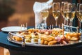 Catering service food and champagne glasses in a restaurant Royalty Free Stock Photo