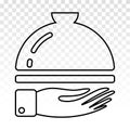 Catering service line art icon with waiter hand holding food cloche serving plate Royalty Free Stock Photo