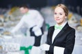 Catering service. waitress on duty in restaurant Royalty Free Stock Photo