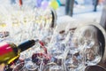 catering services. glasses with wine in row background at restaurant party. Royalty Free Stock Photo