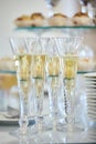 Catering services. Glasses with wine in row background at restaurant party. Royalty Free Stock Photo