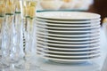 Catering services. Glasses with wine in row background at restaurant party. Royalty Free Stock Photo