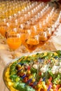 Catering services. glasses with wine in row background at restaurant party. Royalty Free Stock Photo