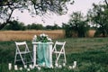 Wedding table reception on wedding ceremony in the park