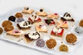 Catering sweets, closeup of various kinds of cakes on event or wedding reception Royalty Free Stock Photo