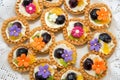 Catering sweets, closeup of various kinds of cakes on event or wedding reception Royalty Free Stock Photo