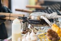 Catering table with electric griddle and condiment