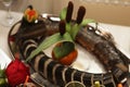 Catering table full of appetizing foods close up picture