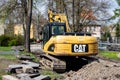 Caterpillar CAT 312C excavator after the hole was dig in Ostrava