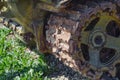 Caterpillar chain of the old tank. Museum of military equipment in the open air Royalty Free Stock Photo