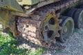 Caterpillar chain of the old tank. Museum of military equipment in the open air Royalty Free Stock Photo