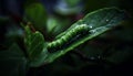 Caterpillar crawling on green leaf, macro close up, nature growth generated by AI Royalty Free Stock Photo