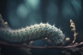 a caterpillar crawling on a twig in a forest