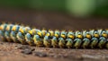 A caterpillar is crawling on a wooden surface Royalty Free Stock Photo