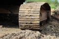 caterpillar of heavy construction equipment crawler excavator on the site for the expansion the road. Royalty Free Stock Photo