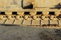 caterpillar from heavy machinery - Machine to hammer the piles in the construction of road junction in Moscow.