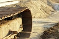 caterpillar from heavy machinery - Machine to hammer the piles in the construction of road junction in Moscow.