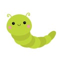 Caterpillar insect icon. Cute kawaii cartoon funny character. Crawling catapillar bug. Baby collection. Smiling face. Flat design Royalty Free Stock Photo