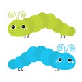 Caterpillar insect icon set. Crawling catapillar bug. Cute cartoon funny kawaii baby animal character. Smiling face. Flat design. Royalty Free Stock Photo