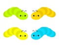 Caterpillar insect icon set. Crawling catapillar bug. Cute kawaii cartoon funny character. Baby collection. Colorful bright yellow Royalty Free Stock Photo