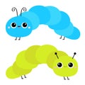 Caterpillar insect icon set. Cute crawling catapillar bug. Cartoon funny kawaii baby animal character. Smiling face. Colorful Royalty Free Stock Photo