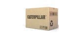 Caterpillar logo on a carton. Editorial 3D rendering