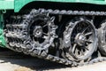 Caterpillar of military tank or excavator. Close-up photo Royalty Free Stock Photo