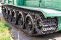 Caterpillar of military tank or excavator. Close-up photo Royalty Free Stock Photo