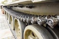 Caterpillar of a military tank or excavator. Close-up photo Royalty Free Stock Photo