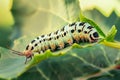 caterpillar munching on a fresh green leaf Royalty Free Stock Photo