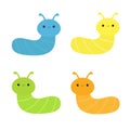 Caterpillar set. Insect icon. Cute crawling bug. Cartoon kawaii funny baby animal character. Smiling face. Colorful bright green Royalty Free Stock Photo