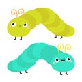 Caterpillar set. Insect icon. Cute crawling catapillar bug. Cartoon funny kawaii baby animal character. Smiling face. Colorful Royalty Free Stock Photo