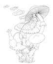 Caterpillar smokes a hookah on a mushroom. Fairytale Wonderland scenery. Royalty Free Stock Photo