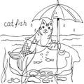 Fun coloring page  `cat fish` Royalty Free Stock Photo