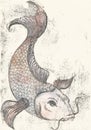 Catfish. Catfish, Japanese motifs, vintage. Catfish wish-fulfilling etching on copper .