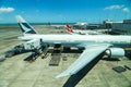 Cathay Pacific Airways aircraft on tarmac at the Auckland International Airport Royalty Free Stock Photo
