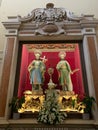 The cathedral of Alberobello, Apulia, Italy, the statues of Saints Cosma and Damiano