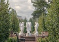 Cathedral of the Annunciation in the rural locality Diveyevo, Nizhny Novgorod. Landscape with sculpture grouppe