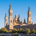 The Cathedral-Basilica of Our Lady of Pillar - a roman catholic church, Zaragoza, Spain. Copy space for text. Royalty Free Stock Photo
