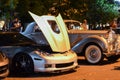 From modern to Classic cars, Tourists and Locals enjoy a Concert and a car show on the Plaza in Santa Fe New Mexico Royalty Free Stock Photo