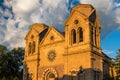 Dramatic sky over the Cathedral Basilica in Santa Fe, New Mexico Royalty Free Stock Photo