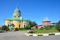 Cathedral of the beheading of John the Baptist and the walls and towers of the ancient Zaraysk Kremlin in summer day