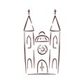 Cathedral building icon in line art style. Church simple hand drawn logo design. Vector illustration isolated on a white Royalty Free Stock Photo